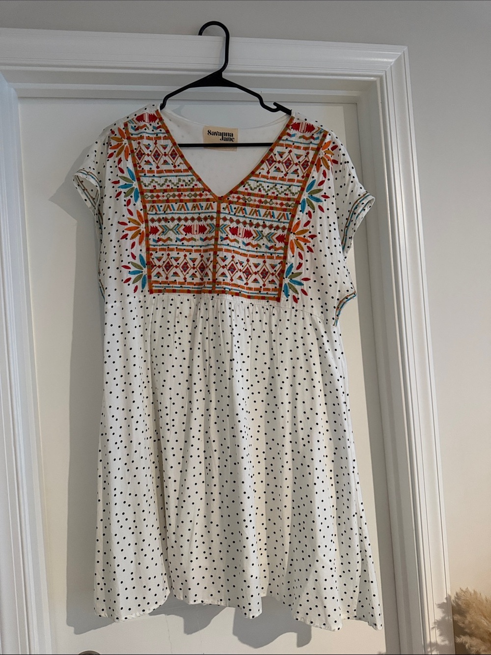 Savanna Jane White Polka Dot Tunic with Colorful Embroidered Yoke